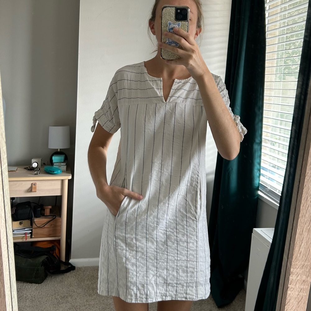 Madewell White and Blue Striped Shift Dress